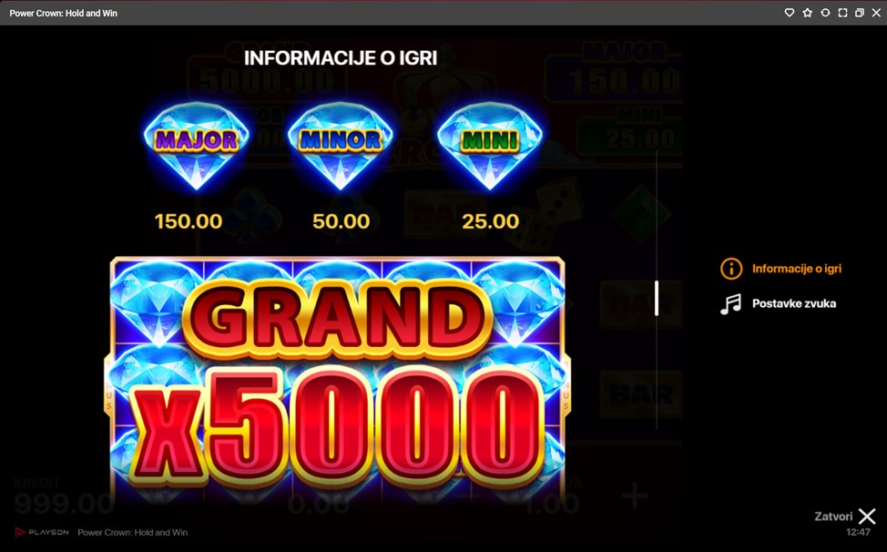 Bonusi i specijalne mogućnosti igre Power Crown Hold and Win