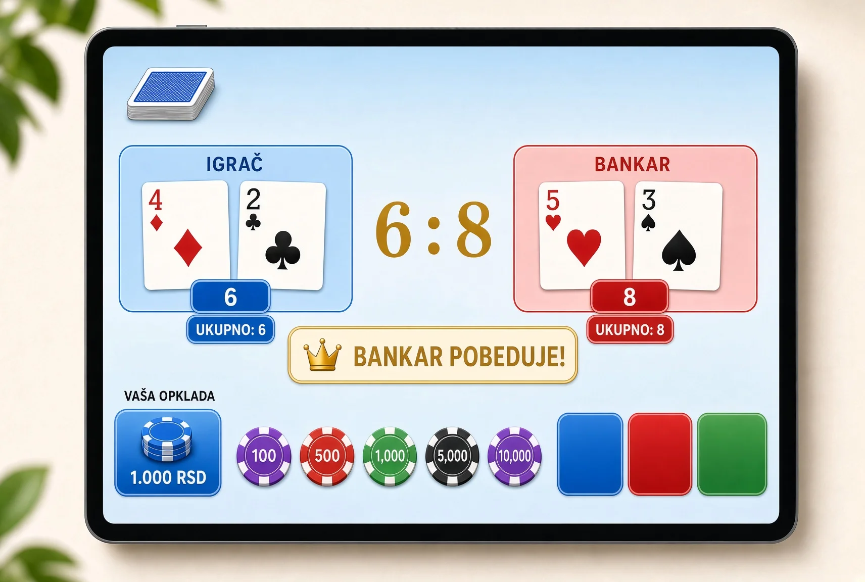 Primer baccarat runde sa ulogom i isplatom