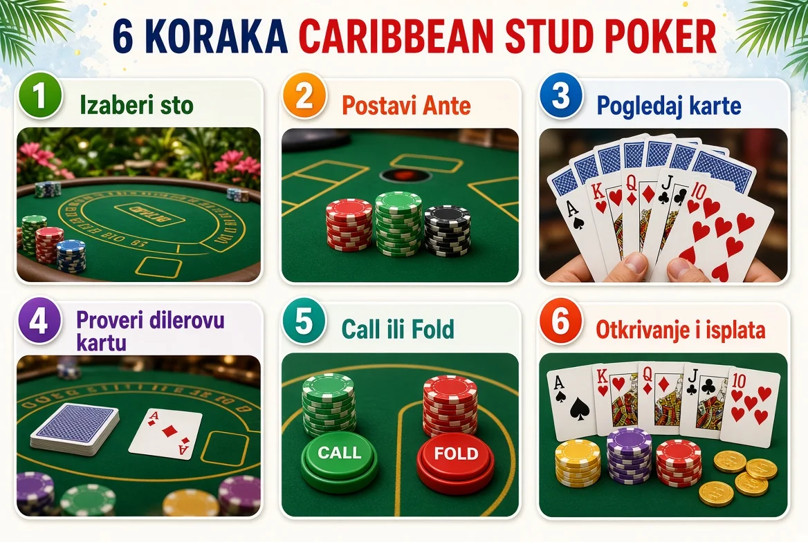 Kako se igra Caribbean Stud Poker korak po korak?
