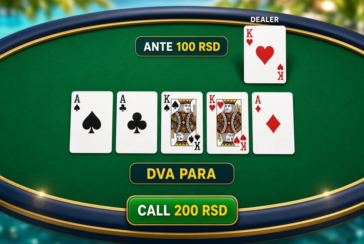 Primer jedne runde Caribbean Stud Pokera sa isplatom