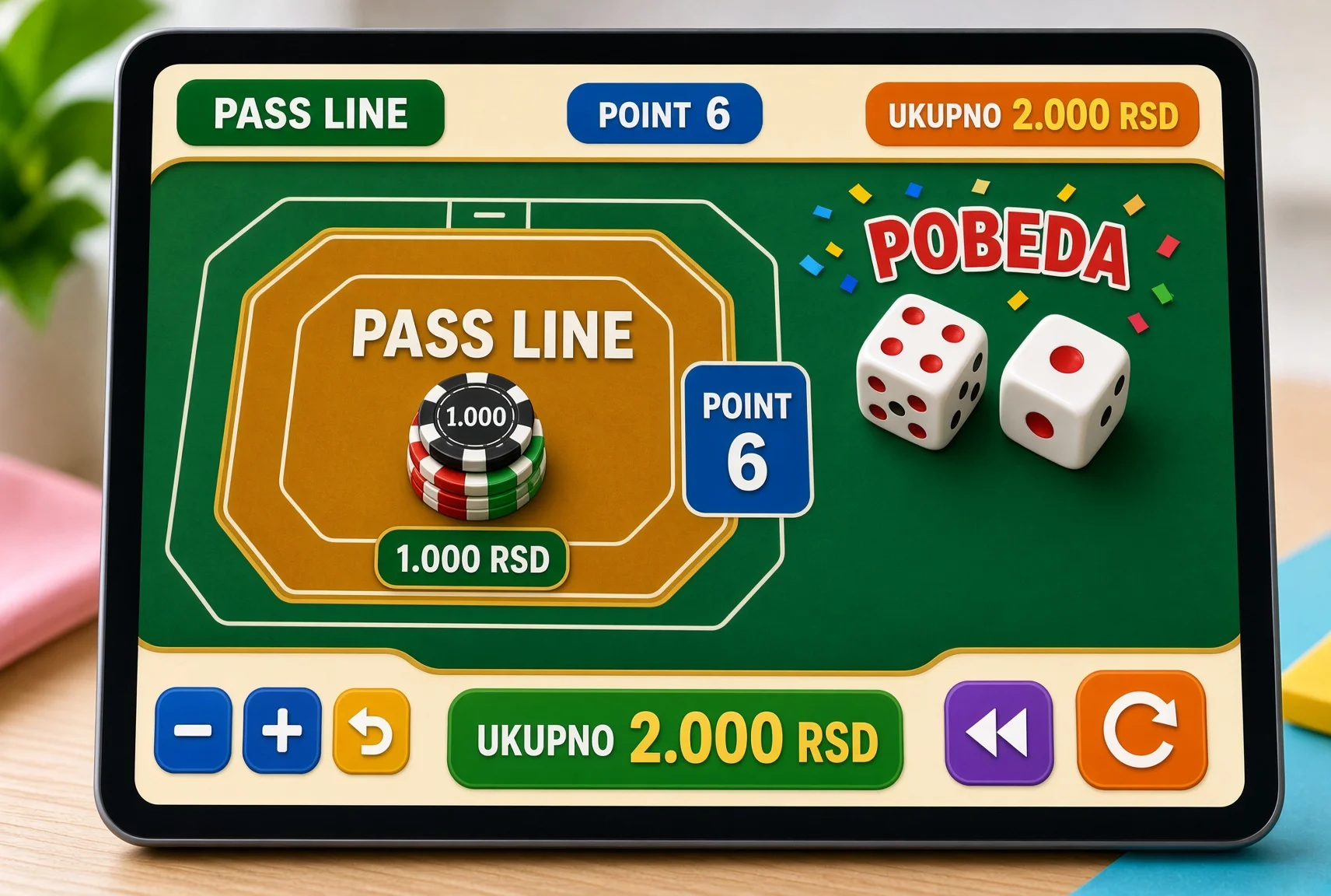 Primer craps runde sa ulogom i isplatom
