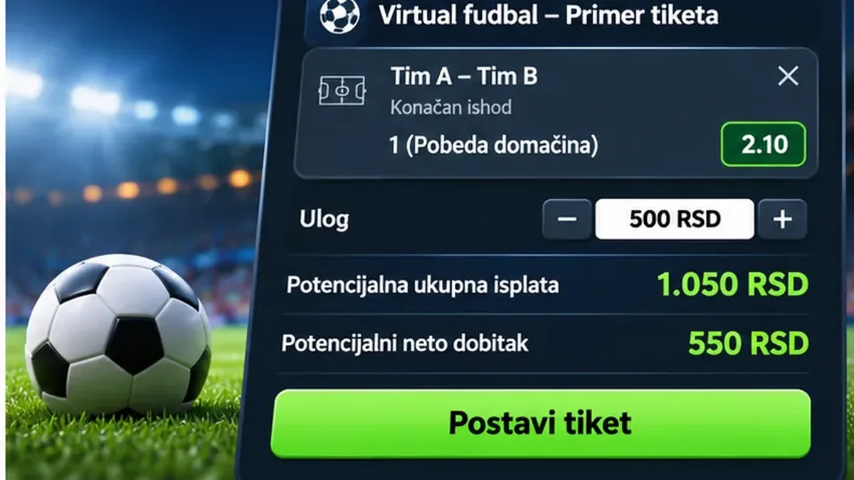Primer tiketa za Virtual fudbal sa izračunavanjem isplate